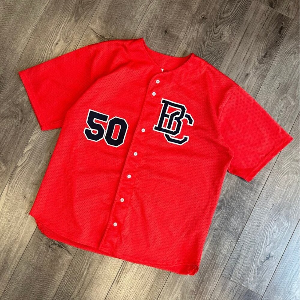 Vintage Team BC British Columbia #50 Men's Red Baseball Jersey - Size XL